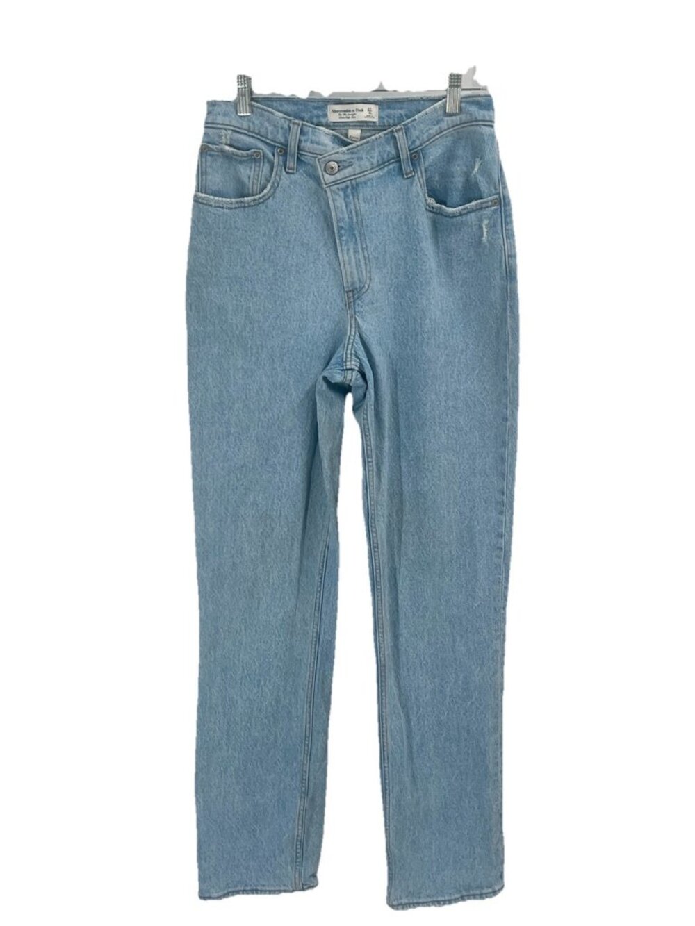 Abercrombie 90s Straight High Rise Crossover Waist Curve Love Jeans Light Wash 4